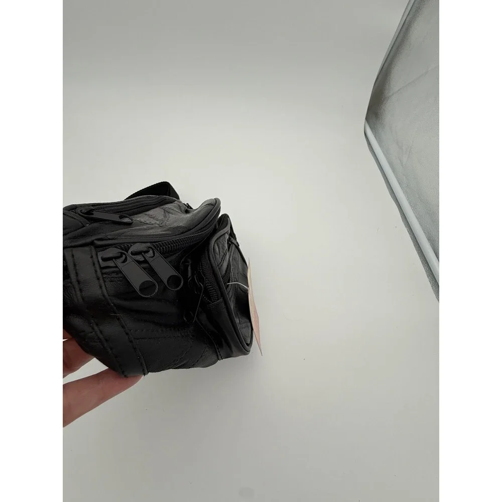1990s Maxam Genuine Lambskin Leather Fanny Pack Black Multi Pocket Waist Bag NWT - Picture 7 of 14